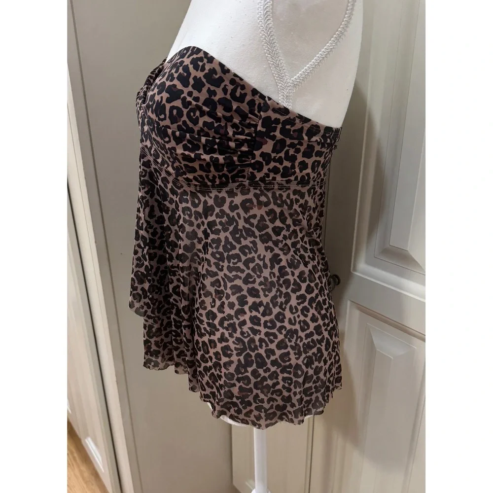 Women's Komar Leopard Print Strapless‎ Swim Top Tunic Cover Up